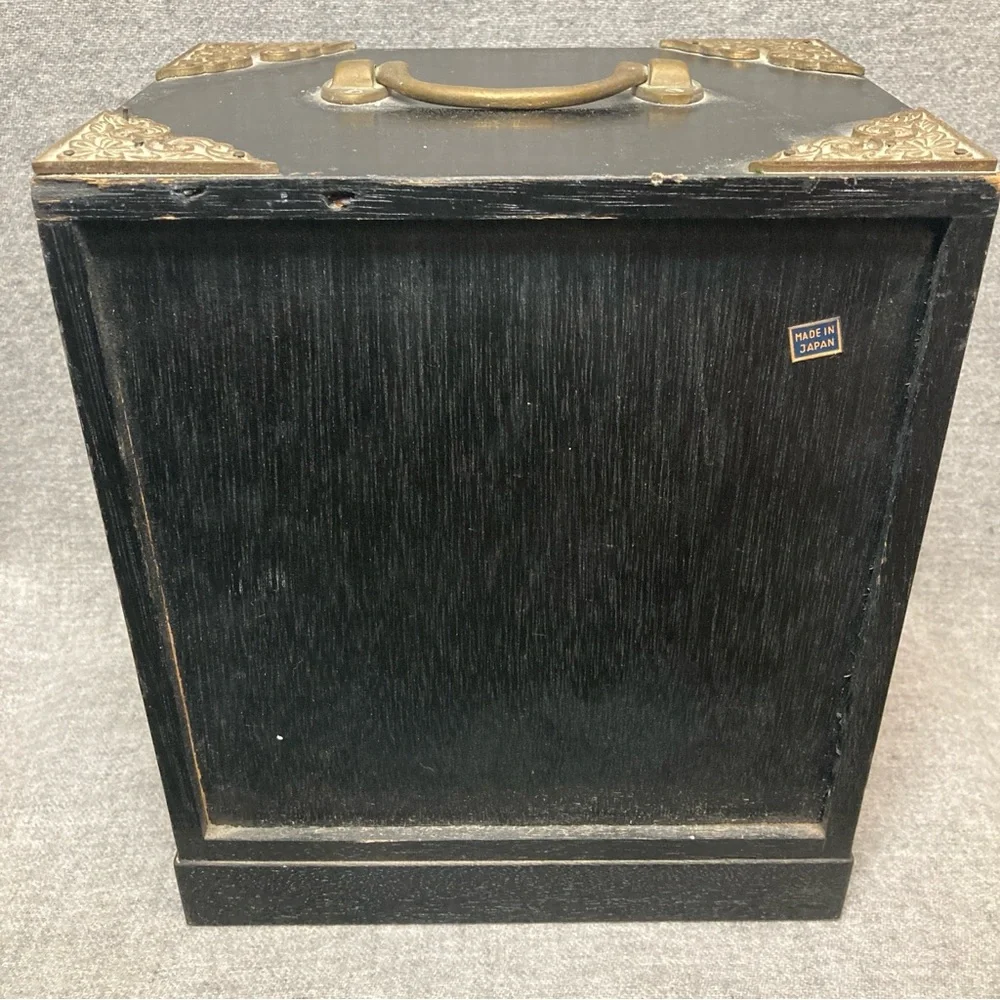 Vintage Japanese Tansu Jewelry Chest Box 4 Lined Drawers Antique Brass Hardware